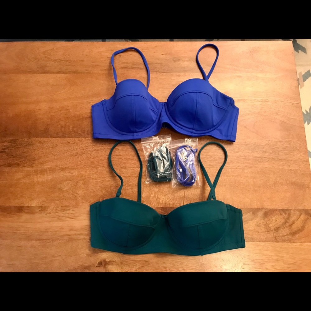 JCrew 34C blue underwire strapless bikini top